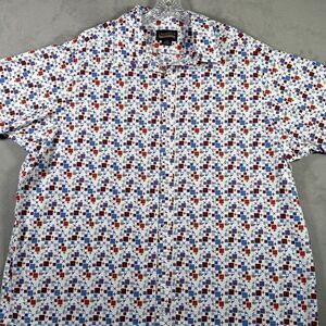 Cremieux Premium‎ Denim Shirt Mens 2XB Geometric Print Stretch Short Sleeve NWOT